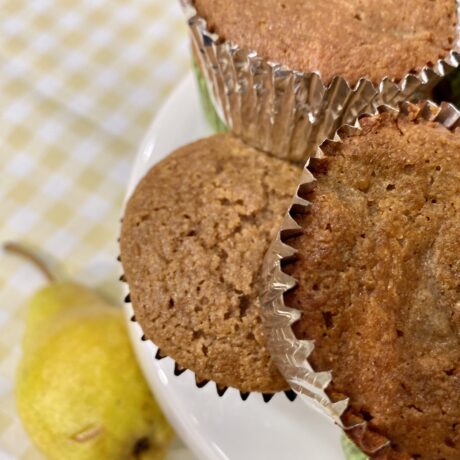 Image of Sorghum Gingerbread Pear Muffins